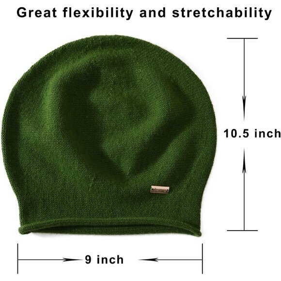 cashmere Slouchy Knit Beanie Hat for Women Green - Picture 4 of 5